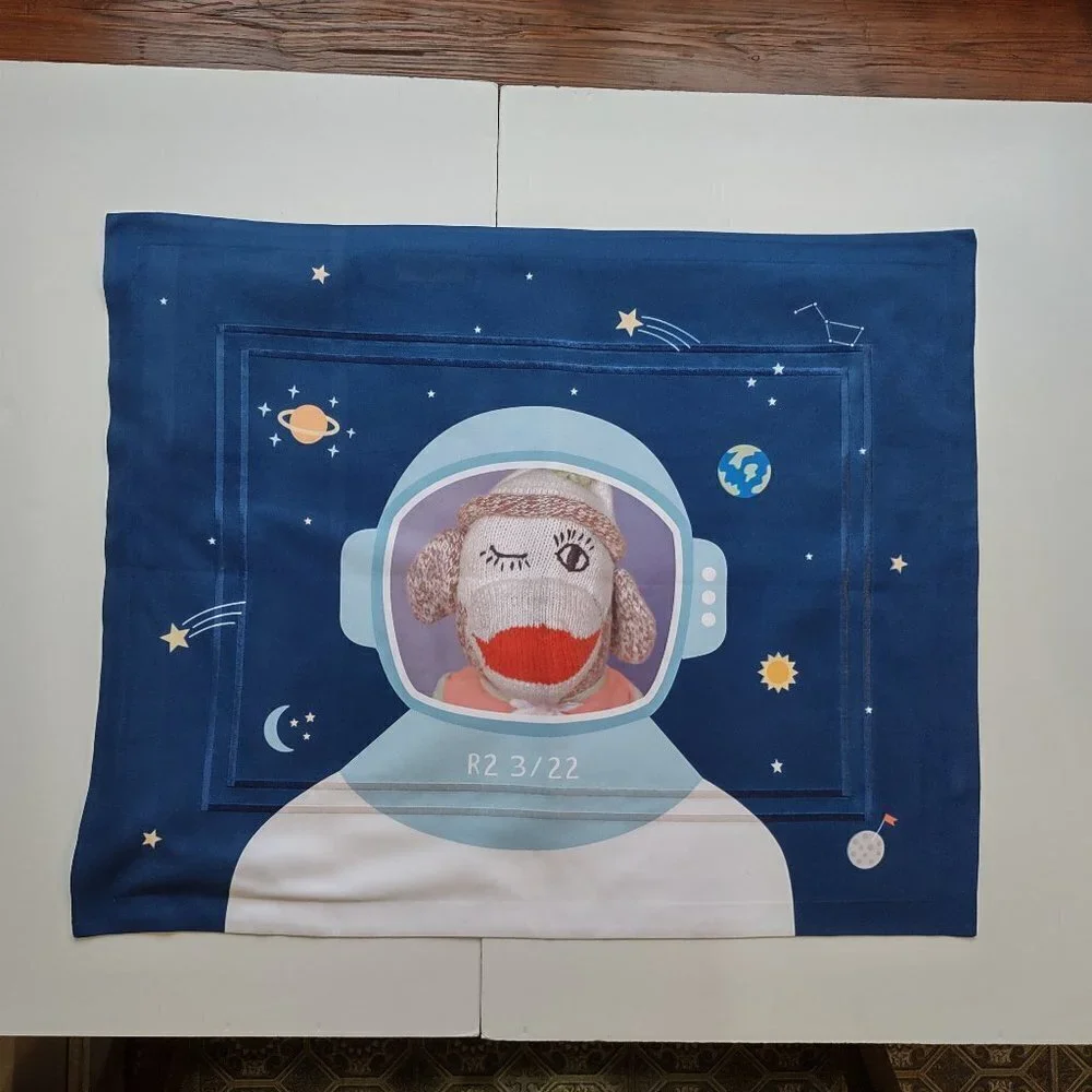 Kid Decor Sock Monkey Astronaut Pillow Sham Stars Moon Planets Kid  27